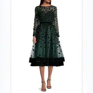 Mac Duggal Embellished Illusion High Neck Long Sleeve Fit & Flare Dress size XL